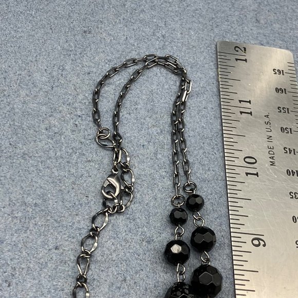 Long Multistrand Necklace As Is Gunmetal Silver Black Faceted Beads Dangles - Picture 9 of 10